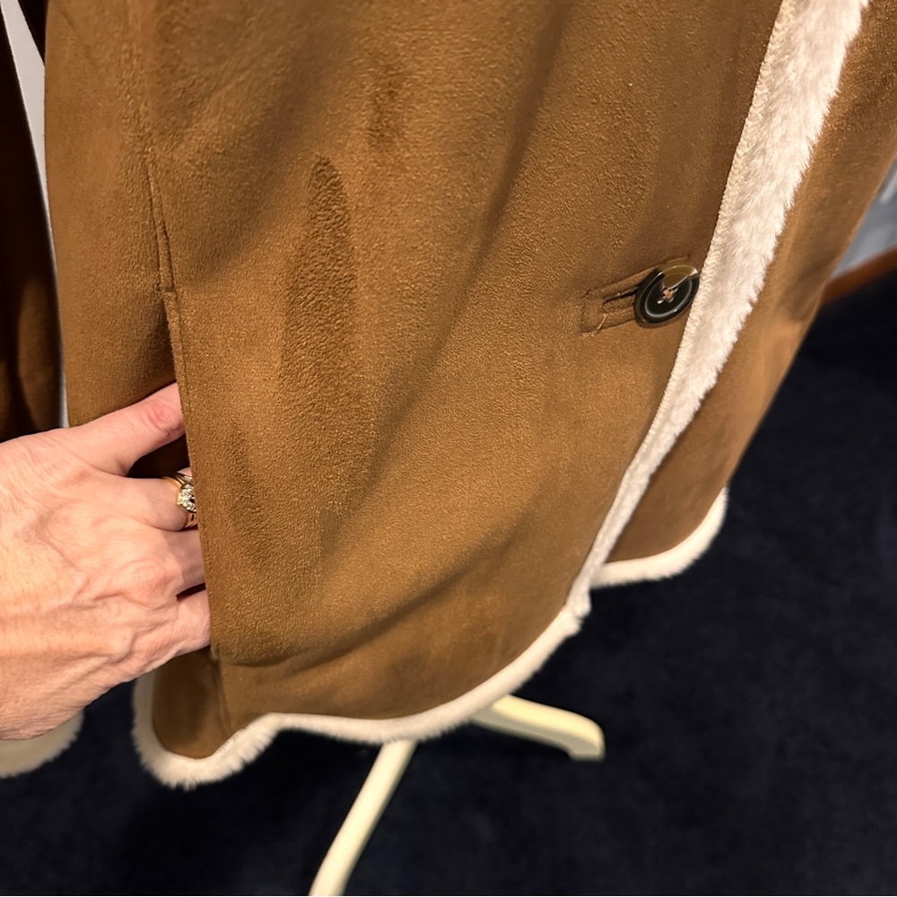 Relativity Rich Brown Faux Suede Sherpa Style Button Front Jacket XL - Picture 6 of 12